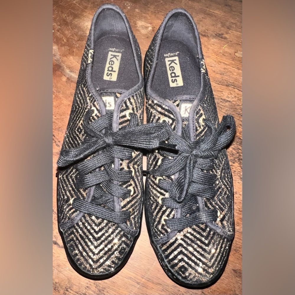 Keds Black Gold Glitter Sneakers Womens Size 8